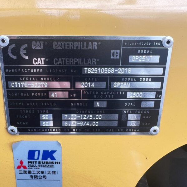 CAT GP25N USED GAS FORKLIFT - Image 9