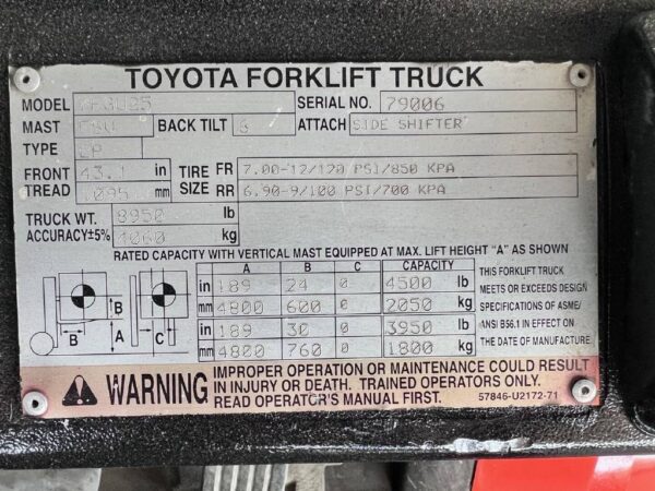 Used 2005 Toyota Industrial Equipment Forklifts 7FGU25 - Image 3